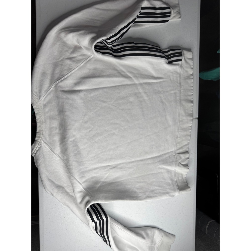 Athleta Womens XL White Black Stripe Sleeve Fleece Crewneck Sweatshirt Pullover - Picture 2 of 9